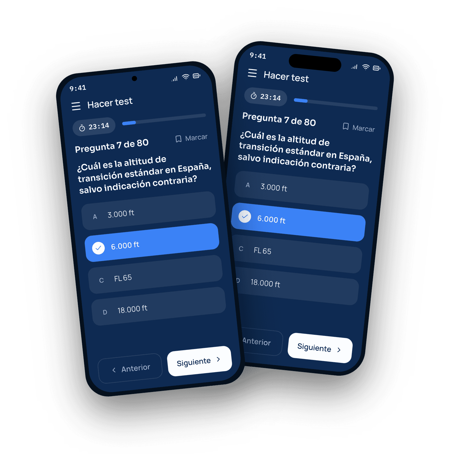 App de PreparaULM en Android y iPhone mostrando el simulador de examen ULM