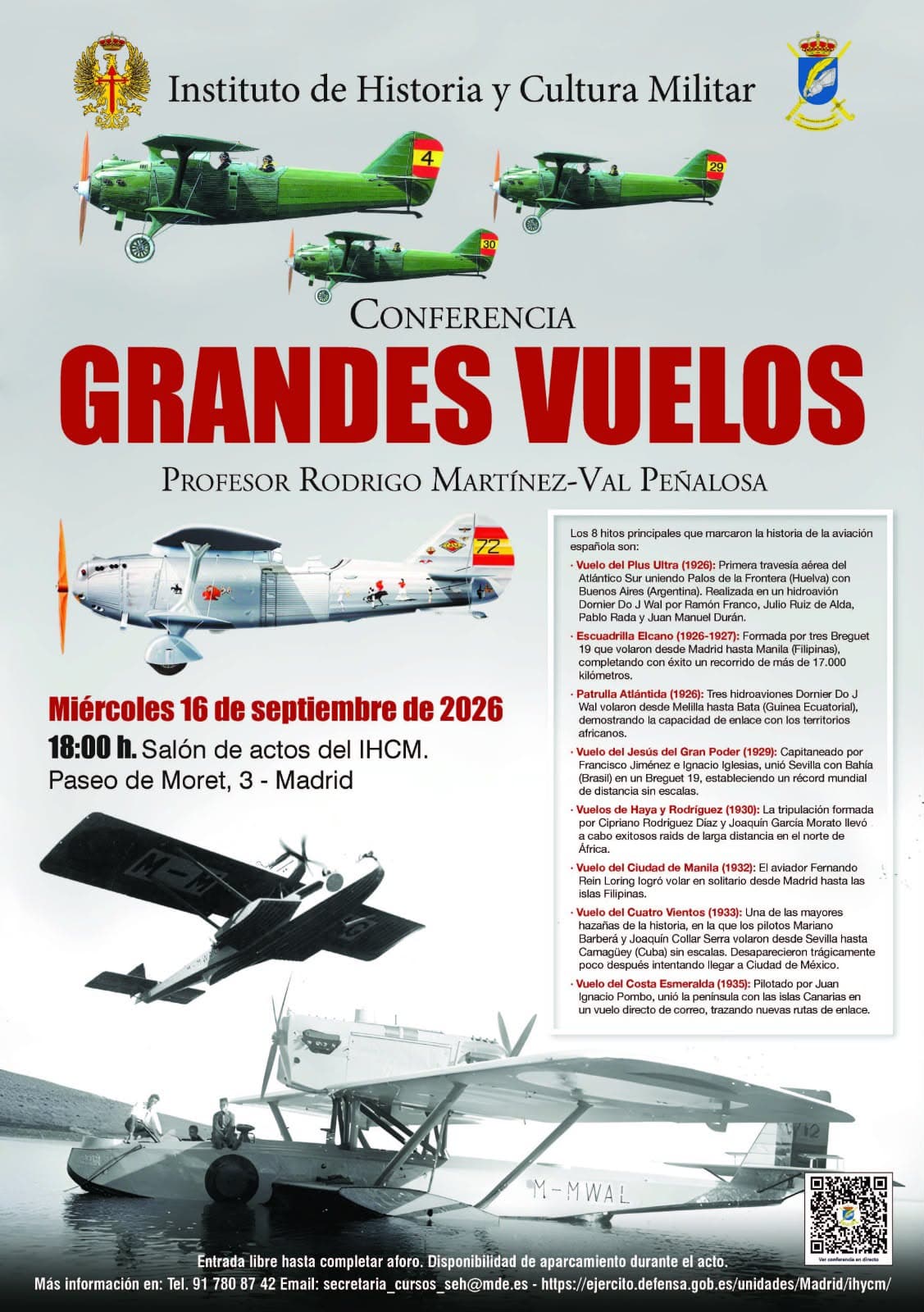 Grandes Vuelos de la Aviación Española — Conferencia en el IHCM
