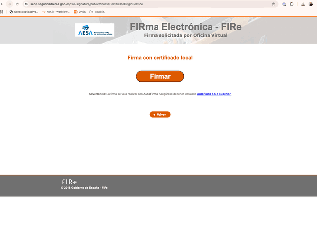 Ventana emergente para iniciar proceso de firma