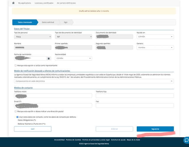 Formulario de datos personales para completar