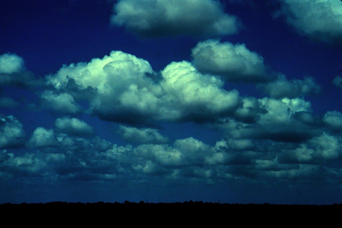 Cúmulos: nubes blancas sueltas de base plana y cima redondeada.